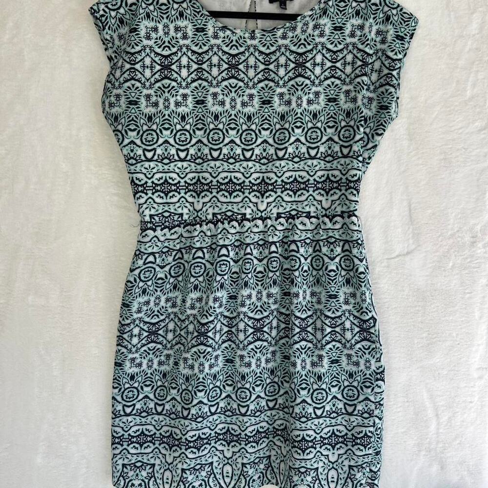 The Limited Teal Navy Medallion Print Sleeveless Elastic Waist‎ Shift Dress L